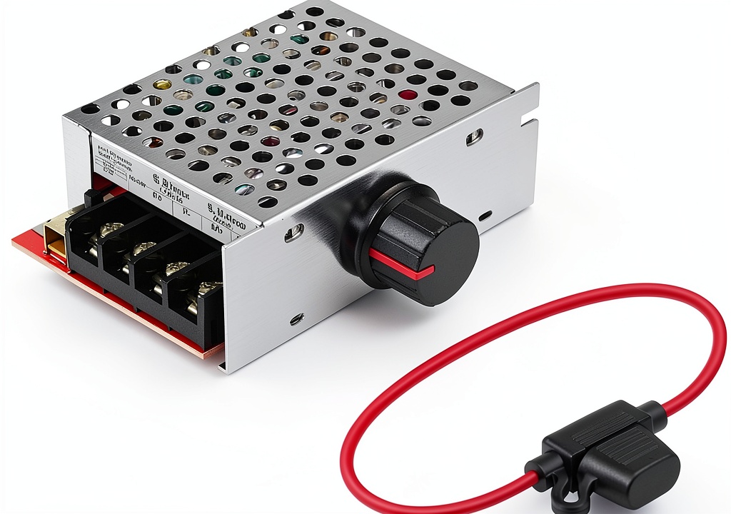 Shenzhen Jie Wei Wo PWM motor speed controller showing connections and dimensions