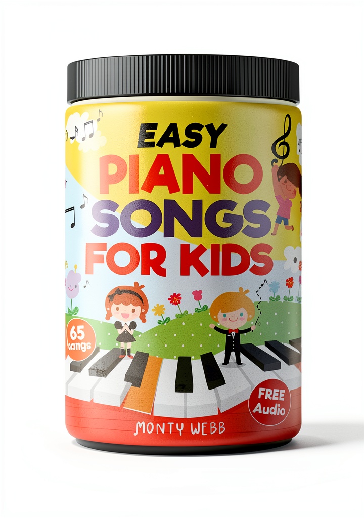 Installing Easy Piano Songs for Kids Kindle eBook Amazon – 108 Pages Grade 1‑12 on a wooden desk